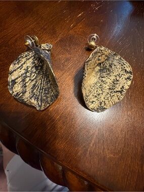 Gold and Black Textured Petal Drop Earrings